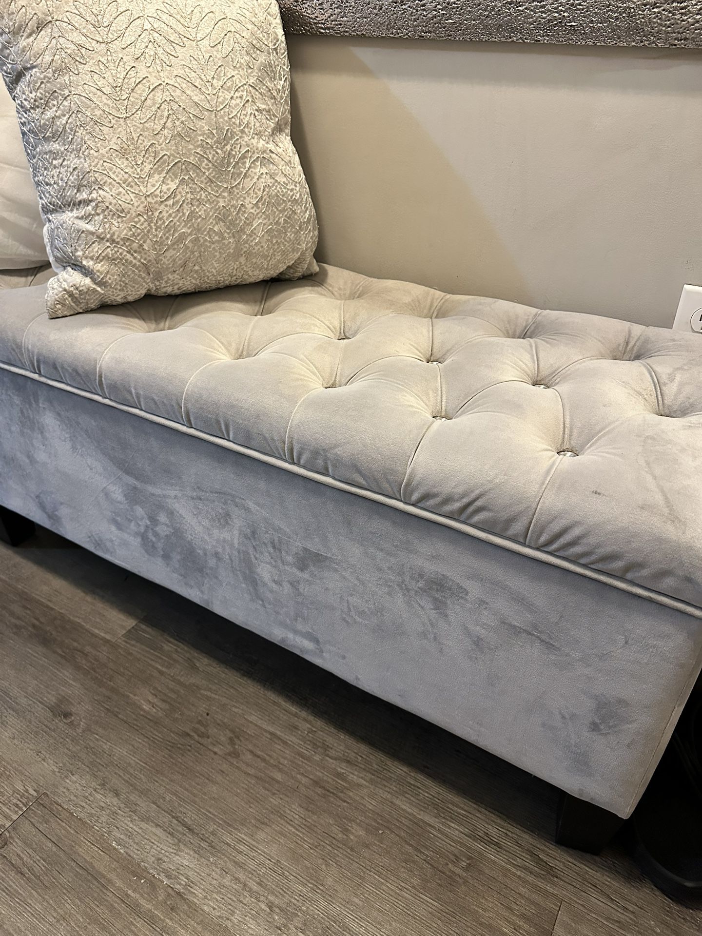 Mirror And Storage Bench, Grey Velvet, Ottoman Bench