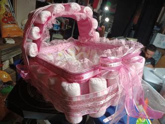 Baby Shower Hand Made Diaper Cake Bassinet gifts **