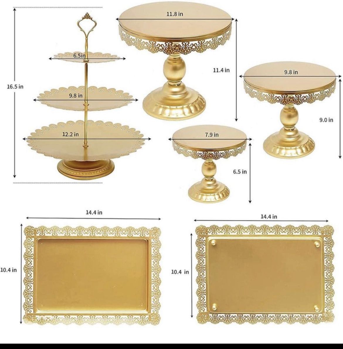 XINLIYA Set of 6 Pieces Metal Cake Stands Round Cake Stands Square Candy Fruite Display Plate Cupcak