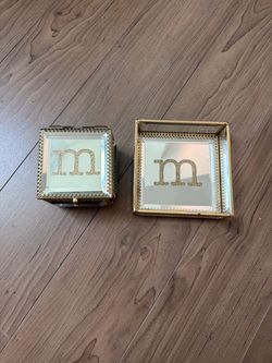 Monogram 'm’ Glass and Gold Jewelry Box Set