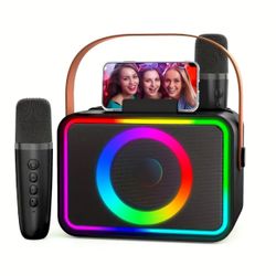 Karaoke Machine with 2 Wireless Microphones, Portable Karaoke Speaker with LED Lights, Karaoke Mic with PA System, Supports USB/TF/AUX - Perfect for F