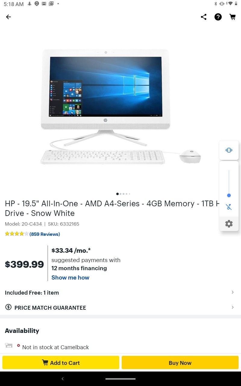 HP - 19.5" All-In-One - AMD A4-Series - 4GB Memory - 1TB Hard Drive - Snow White