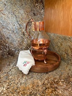 Vintage Princess House Heritage Copper and Glass Coffee Tea Carafe with Warming Stand