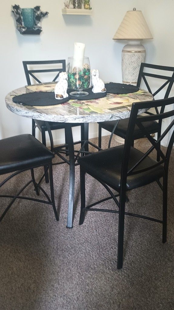 New Marble Kitchen Table With Black Leather Chairs