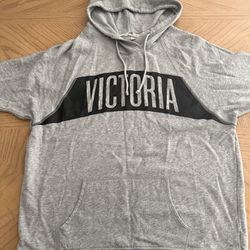 Victorias Secret Sweatshirt Womens Small Grey Hoodie Half Sleeve Pullover Casual