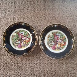 Pair of Decorative Porcelain Plates with Victorian Scene
