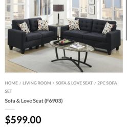 Black Sofa And Love Seat Set 
