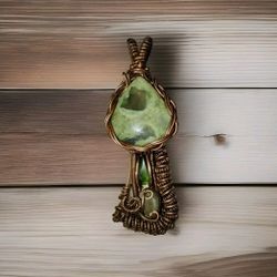Mushroom Heady Wire Wrapped Pendant, Rhyolite & Sea Glass
