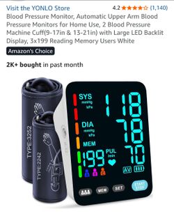 Brand new. Blood Pressure Monitor, Automatic Upper Arm Blood Pressure Monitors for Home Use, 2 Blood Pressure Machine Cuff (9-17in & 13-21in)