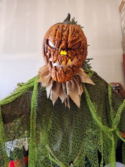 7ft Halloween Pumpkin Scarecrow Figure with Light-Up Face