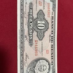 Billete Anrugo De  🇲🇽 10 Pesos Febrero 1965 NUEVO