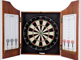 Dartboard Cabinet Set With Metal Tip Darts And Dry Race Scoreboard