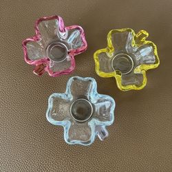 Vintage Clover Glass Shamrock 4” Candy Bowl Trinket Dish 4 Leaf Clover