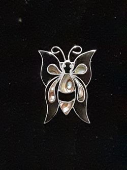 .925 Silver Sterling Butterly Pearloid Brooch