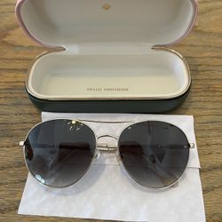 Like New Kate Spade, New York Gold Metal Frame Sun Glasses With Smoke Tint Lenses