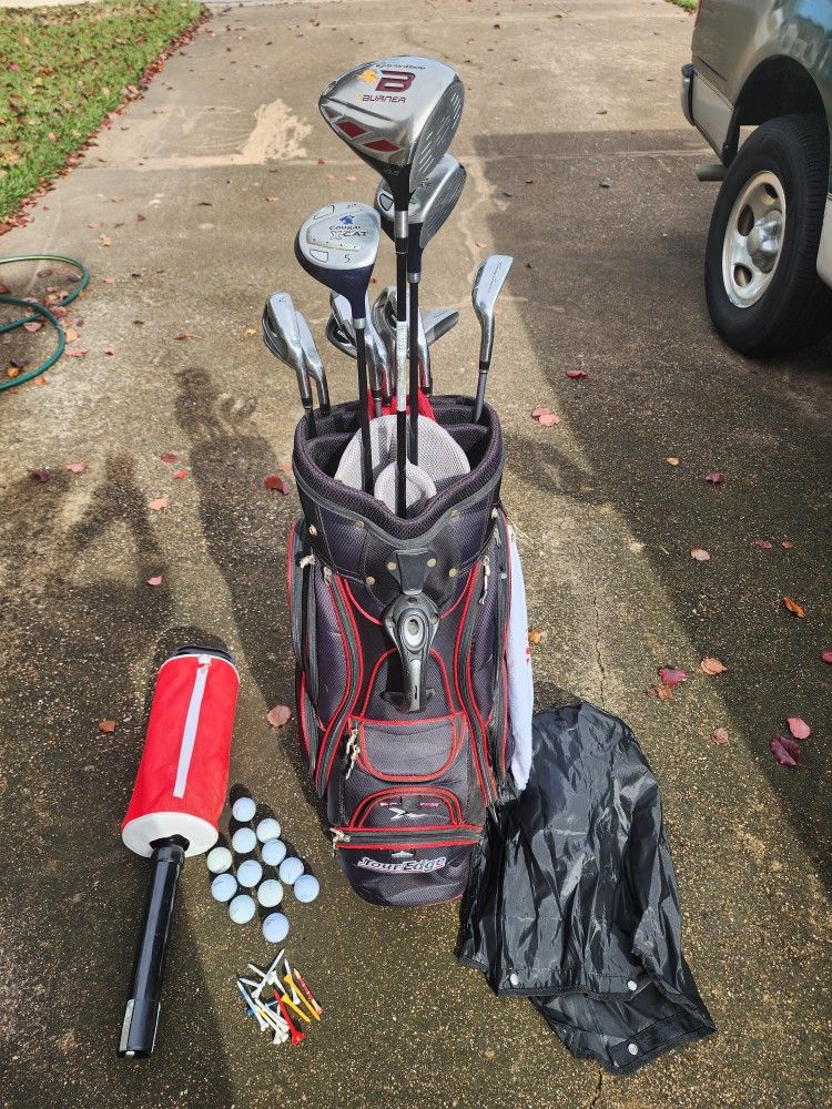 RH Mens Golf Set TaylorMade Tommy Armour Clubs Bag Balls Tees Towel