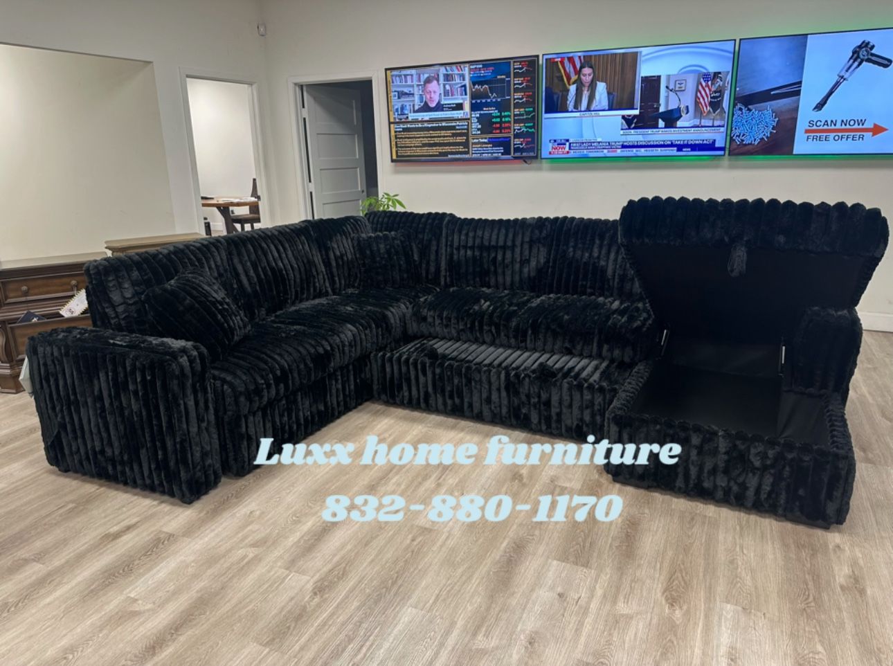 Brand New Sonic Black Sectional With Pull-Out Bed Financing Available