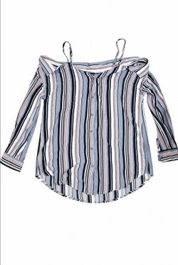 Striped Cold-Shoulder Button-Down Blouse