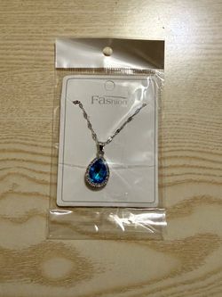 Blue Teardrop Crystal Pendant Necklace