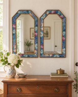 Vintage Floral Framed Wall Mirror Set – Blue & Purple Cottage Décor