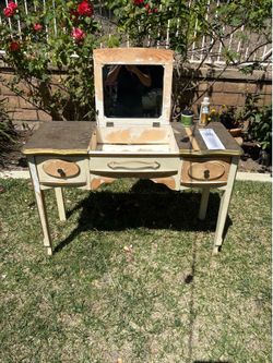 Vintage wooden vanity with mirror, needs refurbishment