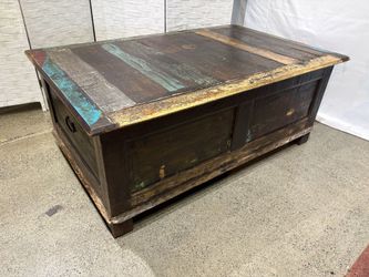 Multi-Colored Distressed Trunk Coffee Table made of Reclaimed Wood
