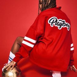 PLAYBOY x Missguided Pullover Sweatshirt Oversized Dress Red 3/4 Zip Size US 0