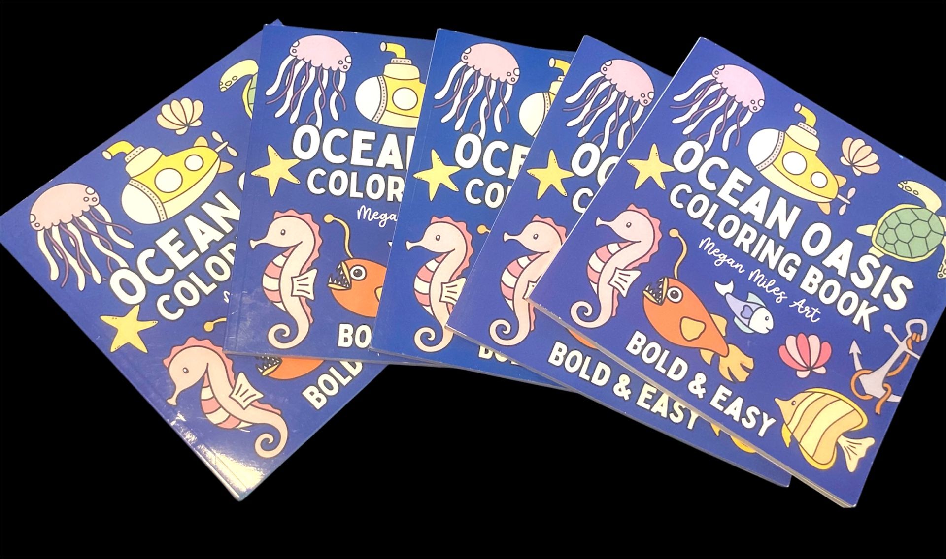 Ocean Oasis Coloring Books - Bold & Easy Designs for Kids | Megan Miles Art