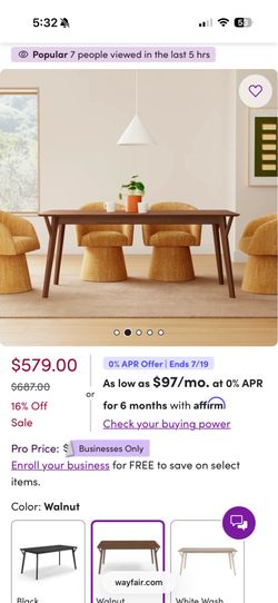 71" Wood Dining Table