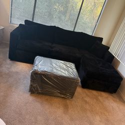 Brand New Black Corduroy Sectionals With Free Ottoman 