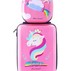 iPlay, iLearn Unicorn Kids Luggage, Girls Carry on Suitcase W/ 4 Spinner Wheels, Pink Travel Luggage Set W/Backpack, Trolley Luggage for Children Todd