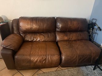 Brown Leather Reclining Loveseat