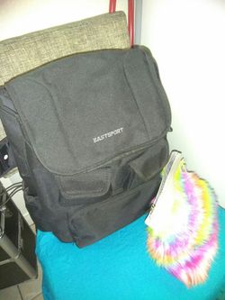 Brand New Black Backpack and rainbow furry purse