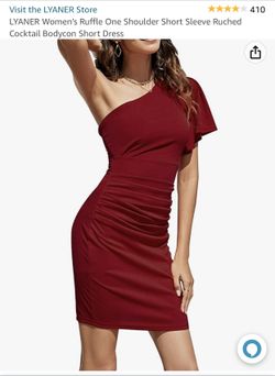 Visit the LYANER Store 410 LYANER Women's Ruffle One Shoulder Short Sleeve Ruched Cocktail Bodycon Short Dress