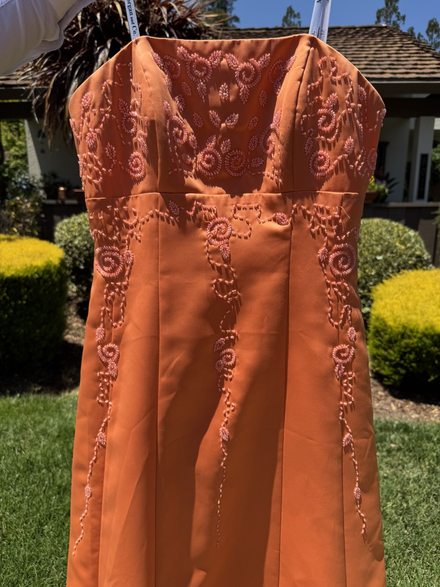 Orange Strapless Beaded Gown Dress