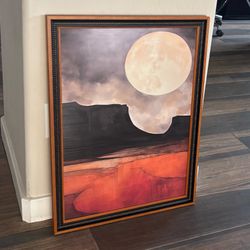 Large Wood Framed Boho Southwest Desert Scene Artwork