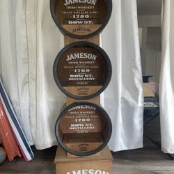 Jameson Irish Whiskey Barrel Display Stand – 3 Tier Wooden Shelf (Man Cave / Bar Decor)