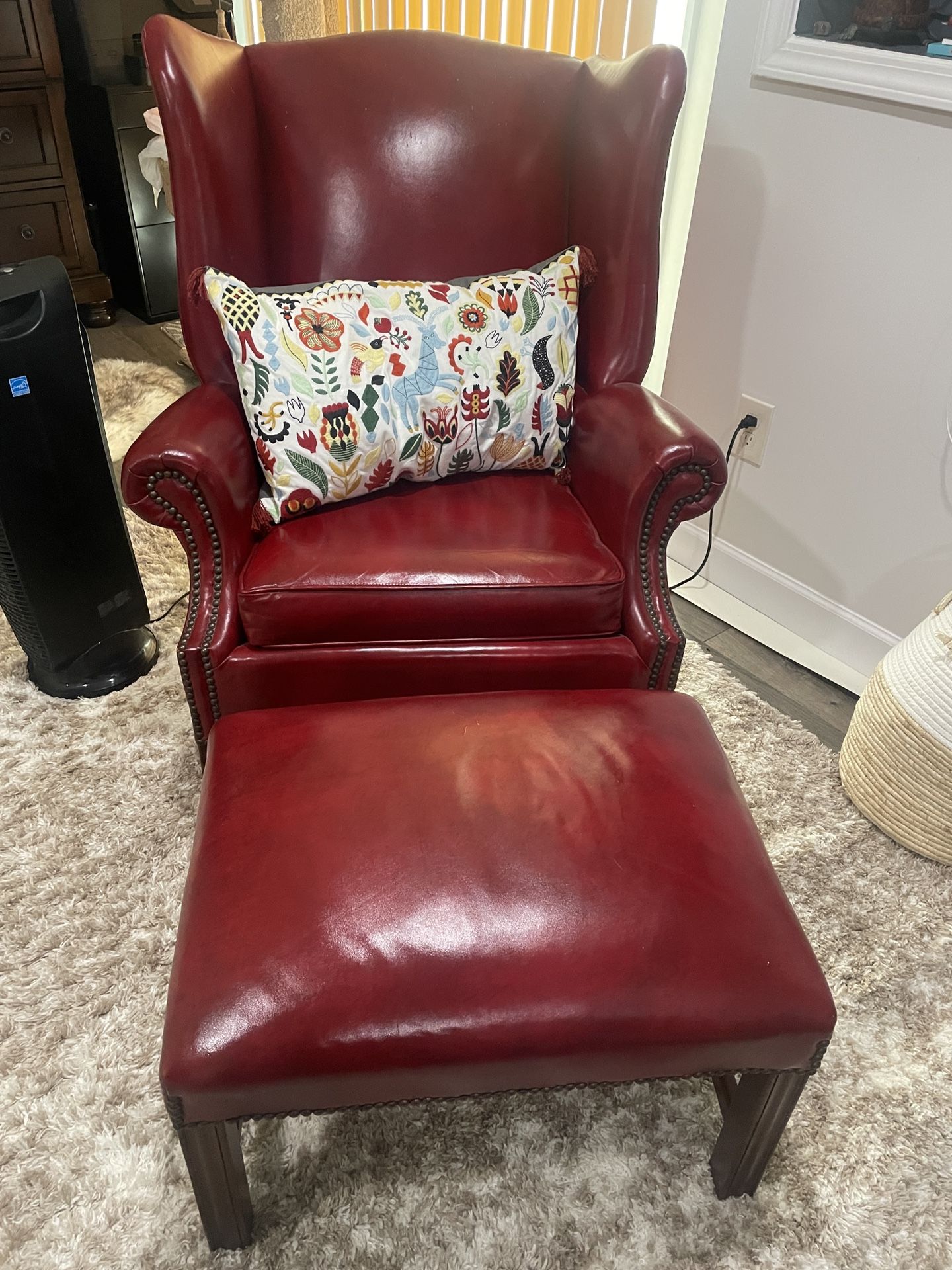Genuine Top Grain Leather - Red Chair & Ottoman