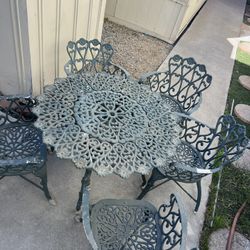 Vintage Patio Furniture Set Daisy Cast Aluminum Table And 5 Chairs 