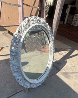 Ornate White Oval Wall Mirror