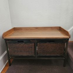 Noah Wooden Bench With Wicker Storage Bins