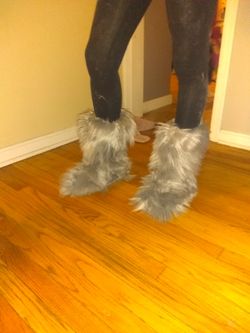 Cool Gray Furry Fur Boots