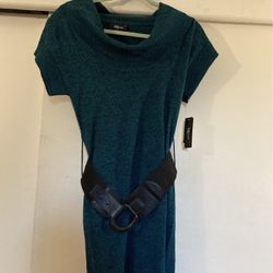 Cowl Neck Sweater Dress With Belt