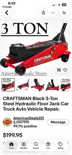 CRAFTSMAN Black 3-Ton Steel Hydraulic Floor Jack Car Truck Auto