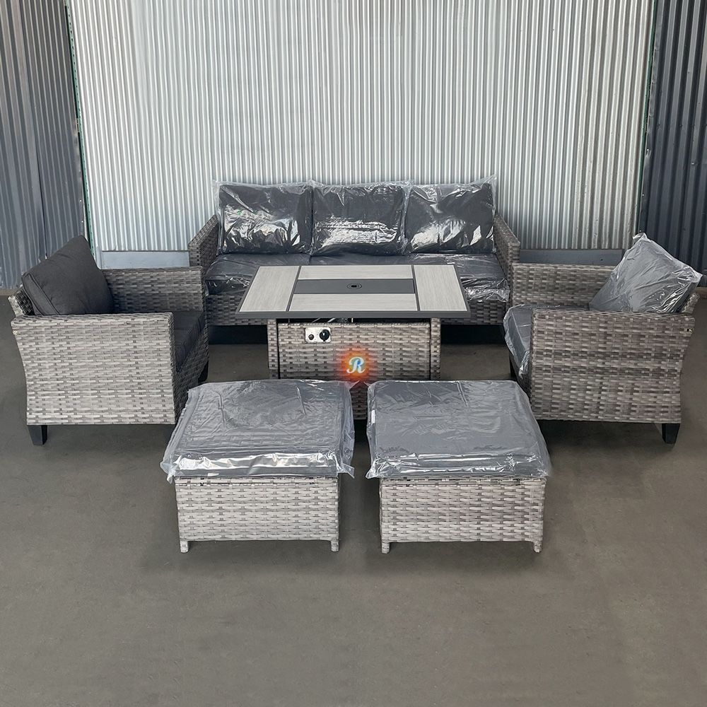 7-Seater Outdoor Patio Furniture Set With Fire Pit