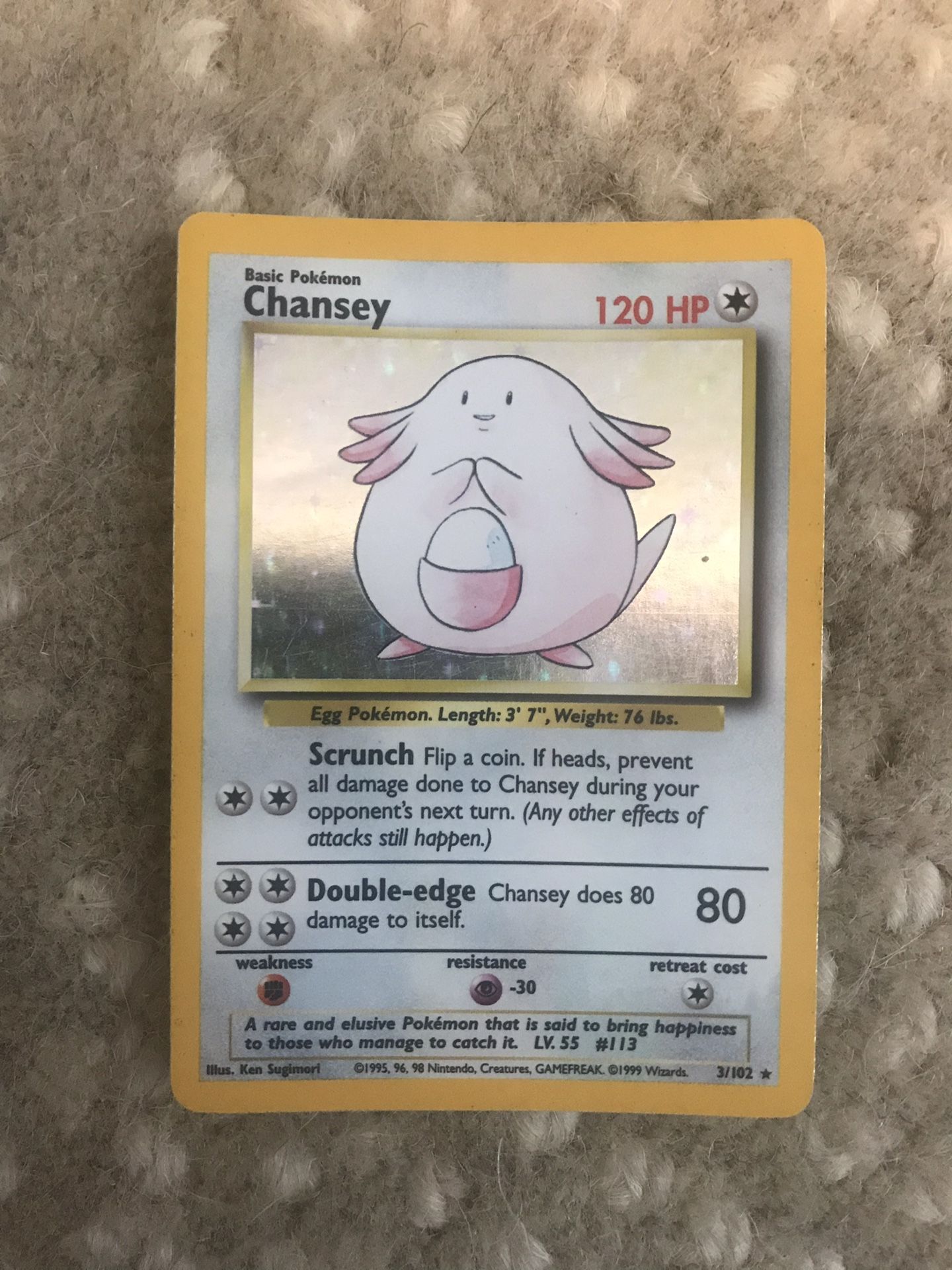 Chansey Pokemon Card Holo 3/102