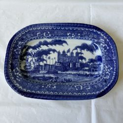 Vintage Victoria Ware Ironstone Cobalt Flow Blue and White Transferware Porcelain Oval Serving Platter