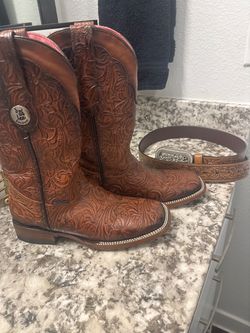 Leather Cowgirl Boots and Belt