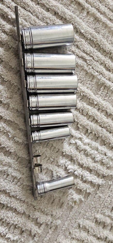 Lot of 6 Snap-on 3/8"6pt Dr Deep Sockets 15/16 7/8 13/16 11/16 5/8 1/2