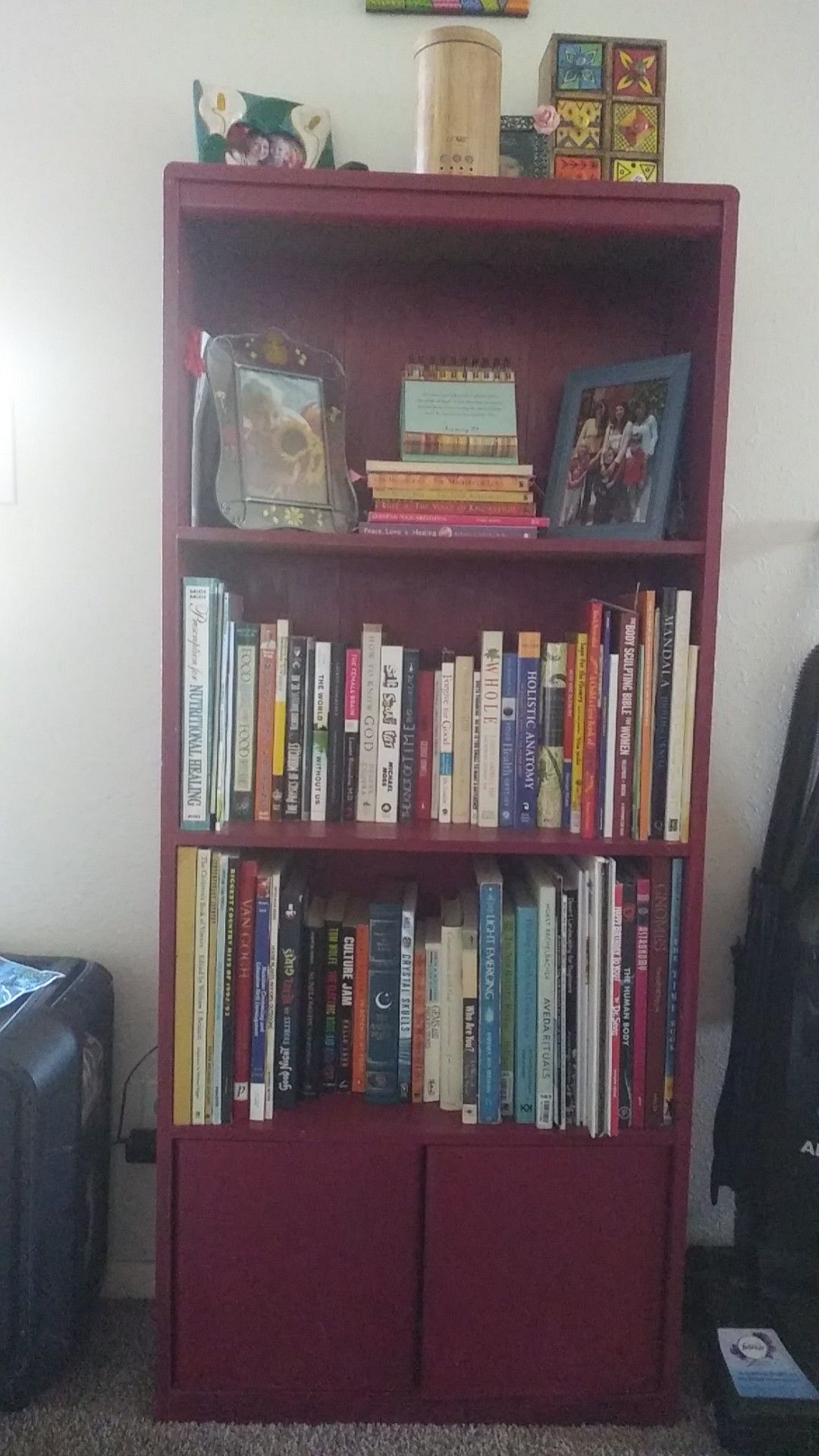 Red wood bookshelf